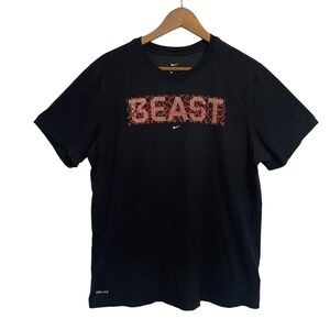Nike Football Men's Dri-Fit Black T-Shirt Beast Graphic Print Mens L‎